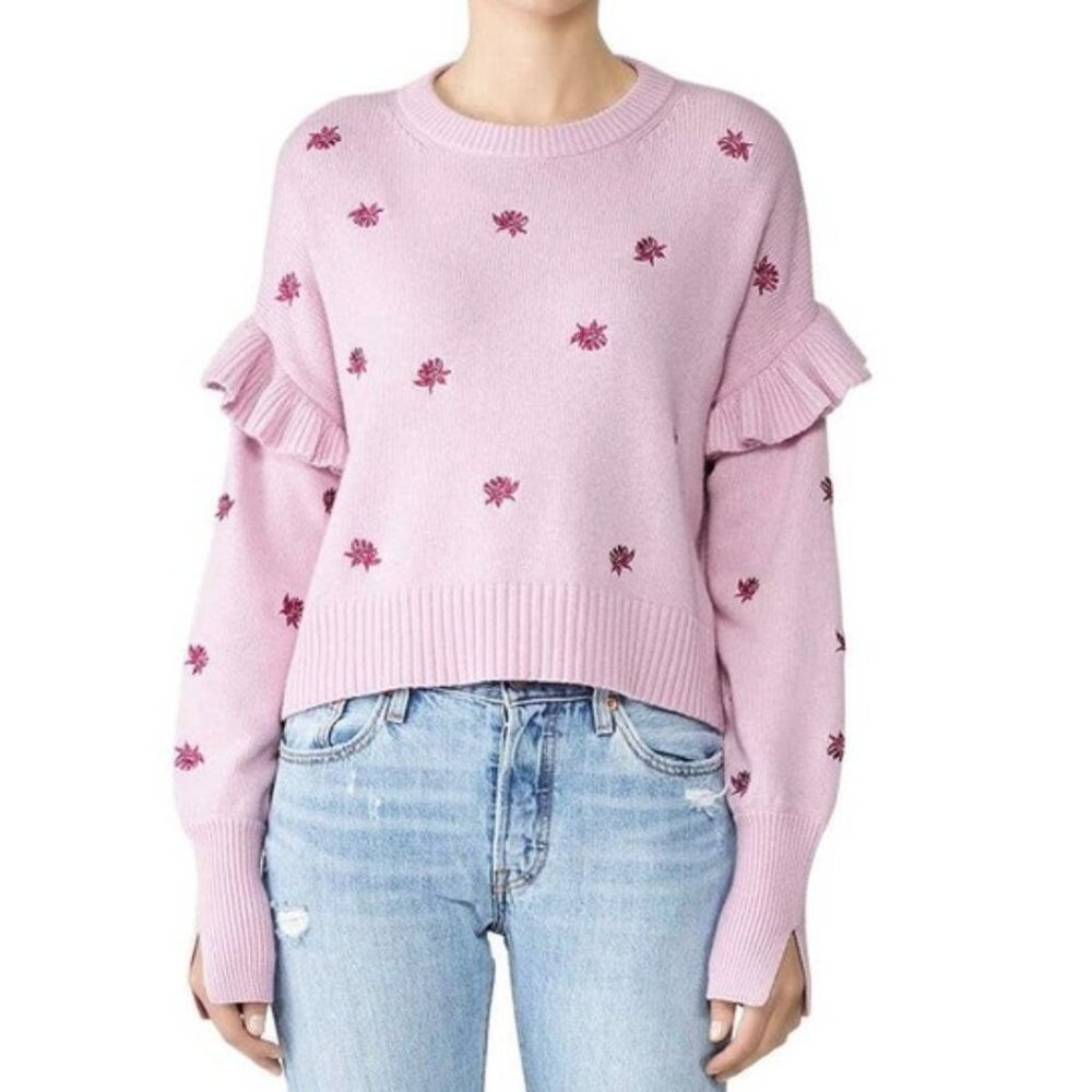 CINQ A SEPT lorelai embroidered ruffle sweater size XS